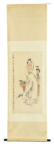 QIAN HUIAN: INK AND COLOR ON PAPER PAINTING 'GUANYIN'