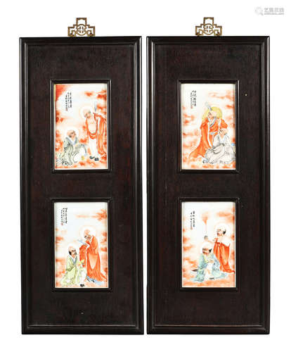 PAIR OF WOOD FRAMED FAMILLE ROSE PLAQUES