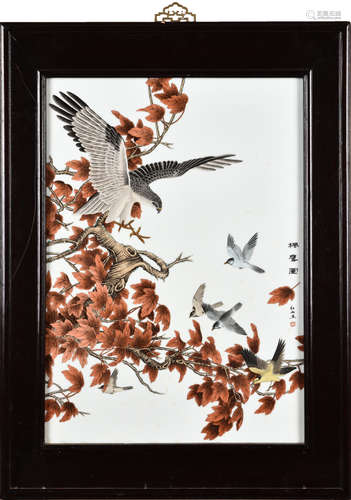 FRAMED PORCELAIN PLAQUE 'EAGLE'