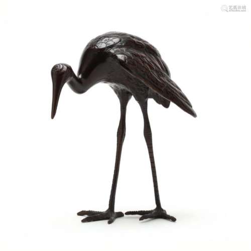 A Japanese Bronze Standing Crane