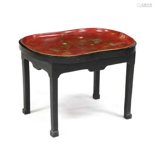 English Chinoiserie Toleware Tray on Stand