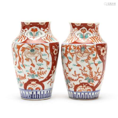 A Pair of Old Japanese Imari Vases
