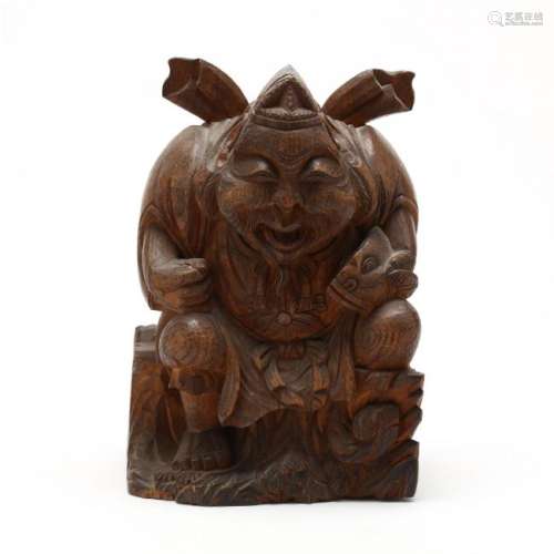 An Early Meiji Period Carved Wooden Statue of Ebisu