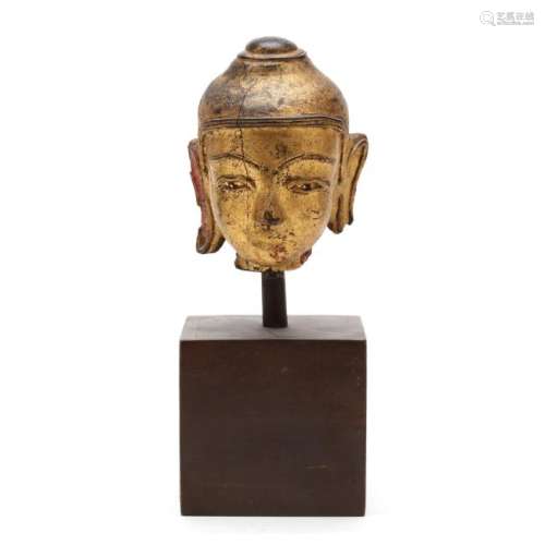An Antique Carved & Gilt Head of the Buddha