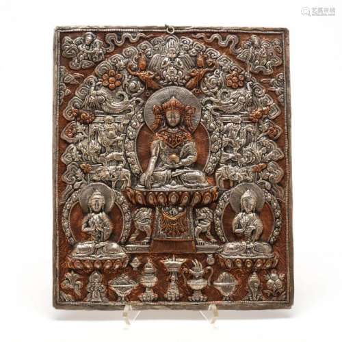 A Nepalese Repousse Copper Buddhist Plaque