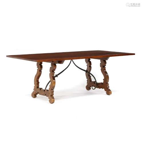 Spanish Style Carved Trestle Base Dining Table