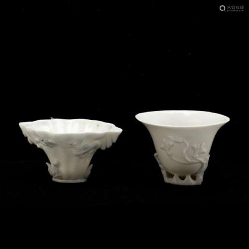 Two Chinese Blanc de Chine Libation Cups