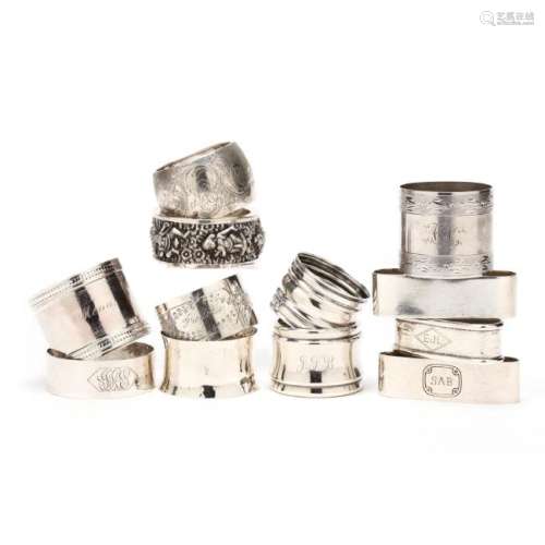 An Assembled Set of Twelve Sterling Silver Napkin Rings