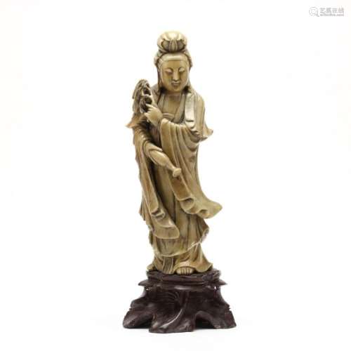A Tall Hard Stone Sculpture of Guanyin