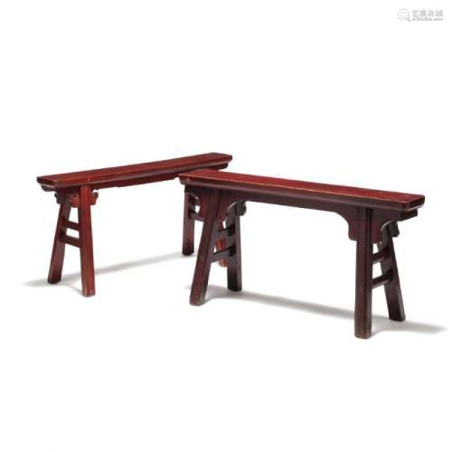 Two Chinese Wooden Benches