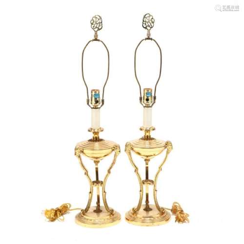 Pair of Designer Neoclassical Style Brass Table Lamps