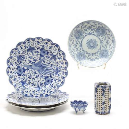 A Group of Japanese Blue and White Porcelain Items