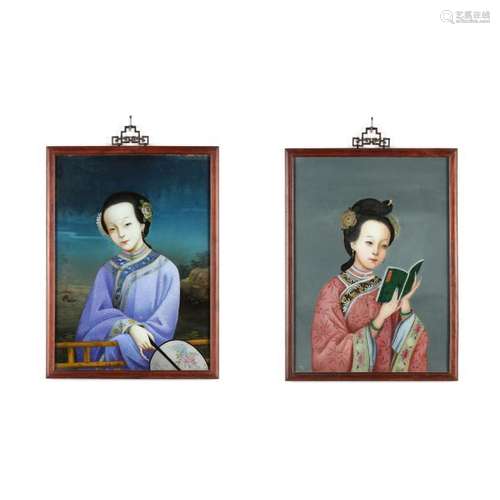 A Pair of Chinese Reverse Mirror Paintings