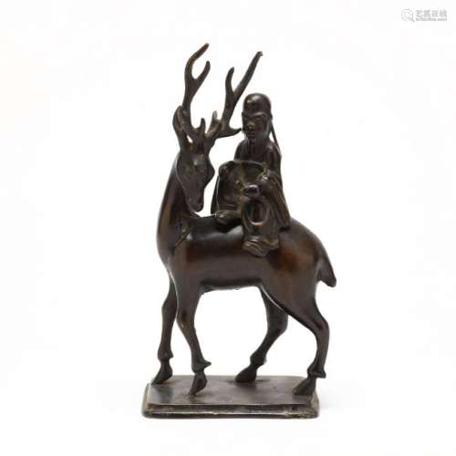 A Japanese Bronze Censer of Jurojin Riding a Deer