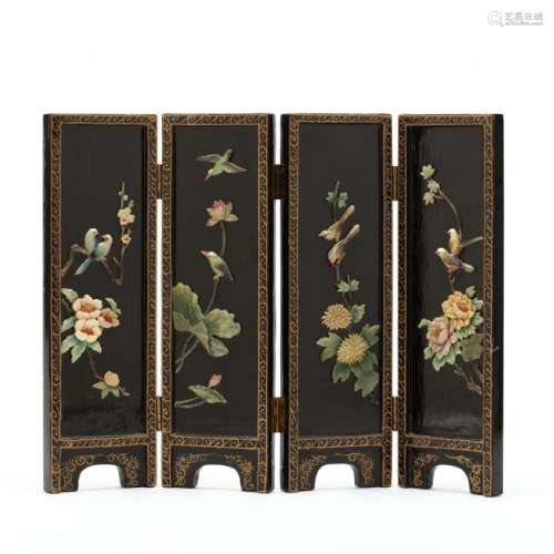 A Chinese Four Panel Miniature Screen