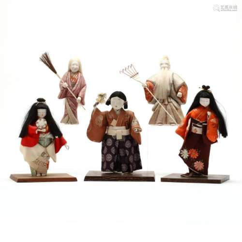 A Group of Five Japanese Dolls