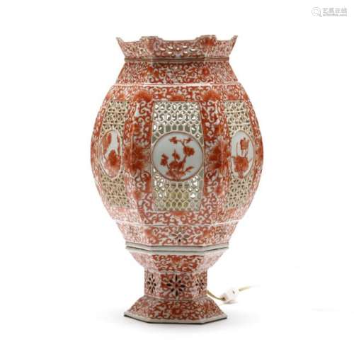 A Chinese Iron Red on White Ground Porcelain Lamp