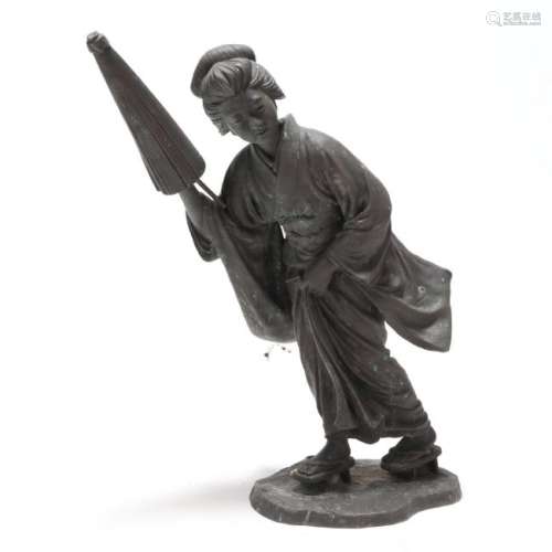 Cast Bronze Figure of a Geisha