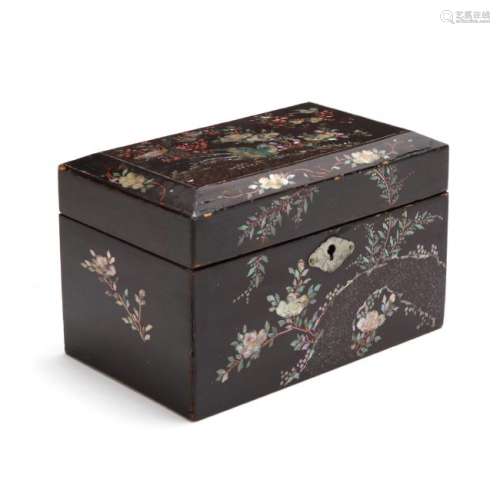 An Antique Asian Inlaid and Lacquered Tea Caddy