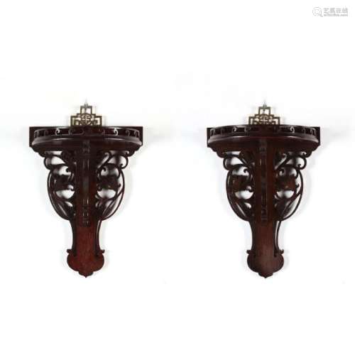 A Pair of Chinese Carved Wooden Wall Stands