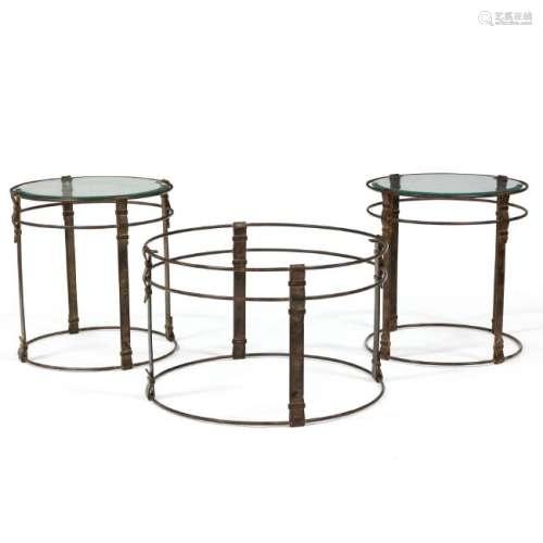 Three Steel and Glass Faux Buckle Tables