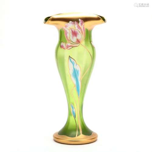 att. Mont Joye Art Nouveau Enamel Decorated Vase