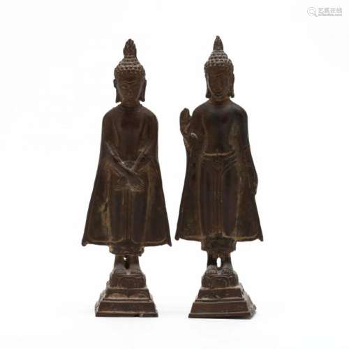 A Pair of Bronze Standing Buddhas