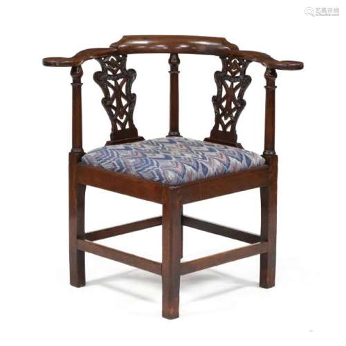 English Chippendale Carved Mahogany Corner Chair