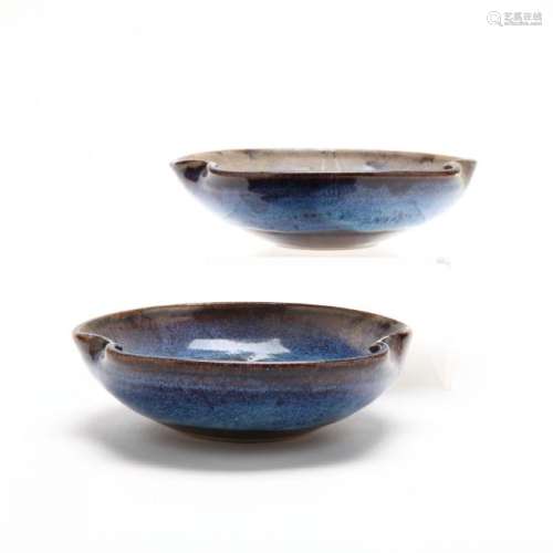 Pair of Low Studio Pottery Bowls