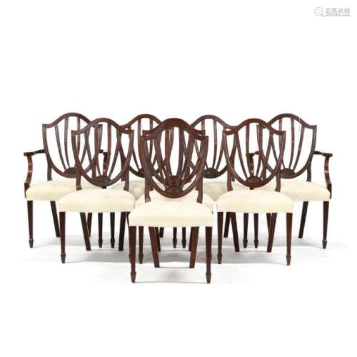 Baker, Set of Eight Hepplewhite Style Dining Chairs