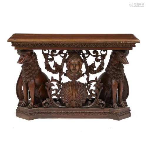 Continental Style Carved Mahogany Console Table