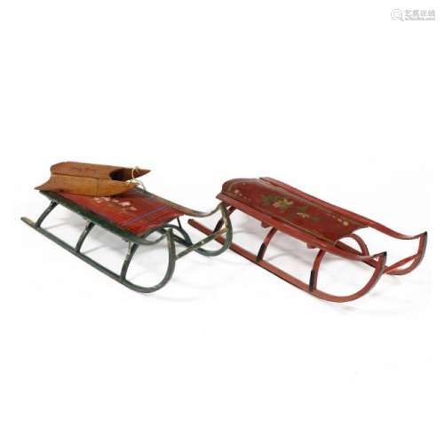Three Antique Paint Decorated Child's Sleds