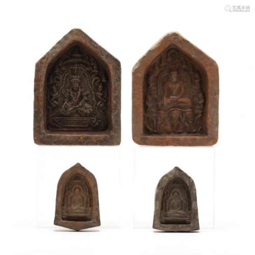 Four Thai Stone Buddhist Votive Plaques