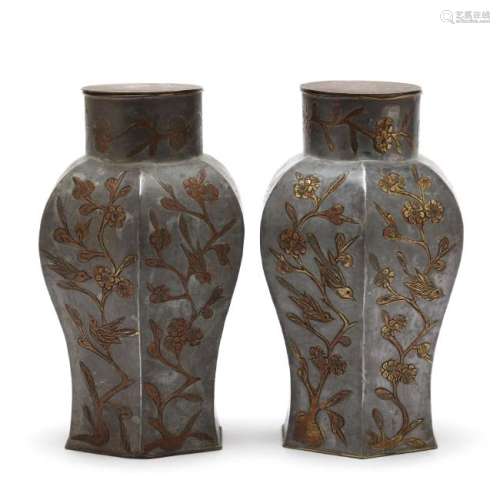 A Pair of Chinese Pewter Tea Caddies