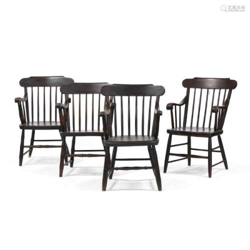 Assembled Set Four Similar Windsor Style Arm Chairs