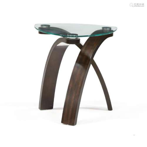 Contemporary Mahogany and Glass Side Table