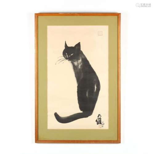 Black Cat  lithograph by Da Wei Kwo