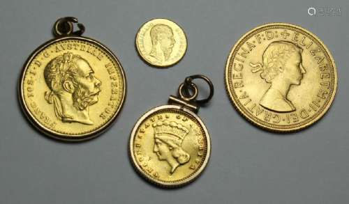 GOLD. (4) Assorted Gold Coin Grouping.