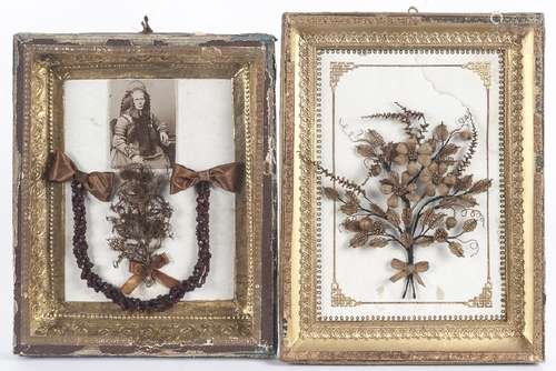 Two Victorian hairworks in shadowbox frames, 10''