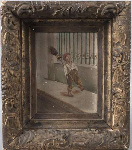 Oil on board primitive, late 19th c., of a street