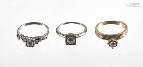 Three engagement rings, to include a 14K white go