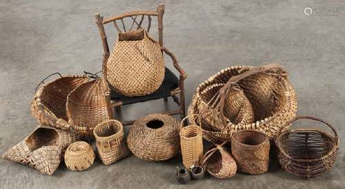 Collection of contemporary woven baskets, togethe