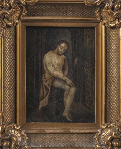 Oil on board of Christ, 19th c., 7'' x 5''.