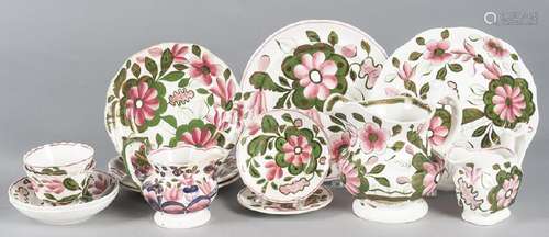 Group of lustre and pink floral decorated pearlwa