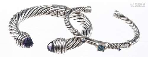 Two David Yurman sterling silver cuff bracelets,