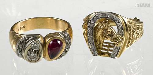 14K gold, diamond, and ruby ring, with eight diam