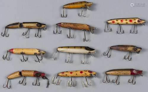 Ten Heddon wooden vamp fishing lures, longest - 4