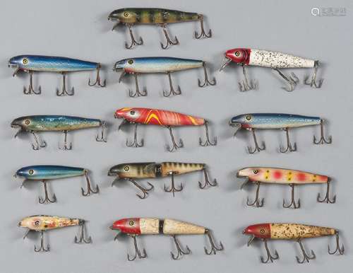 Thirteen Pflueger wood Pal o Mine fishing lures,