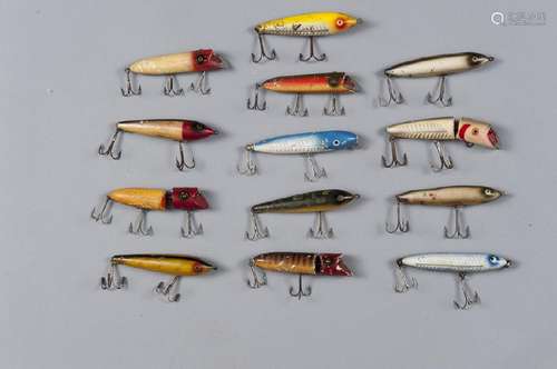 Ten Heddon wood fishing lures, to include five Za