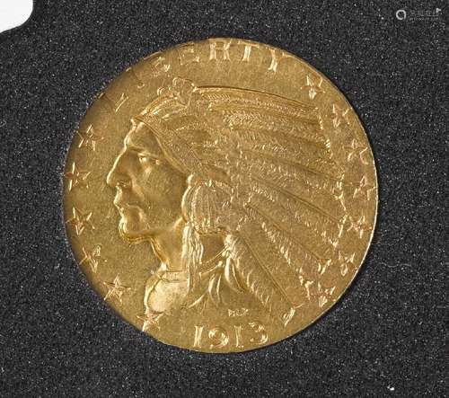 Five dollar Indian Head gold coin, 1913 S.